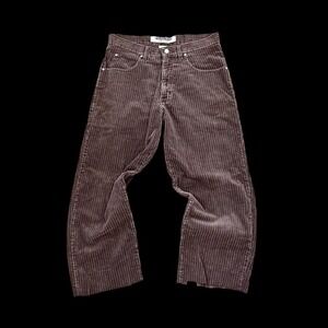 Vintage 90's Anchor Blue Wide‎ Leg Corduroy Pants Sz 32 X 25 Brown Cut Hem Y2K